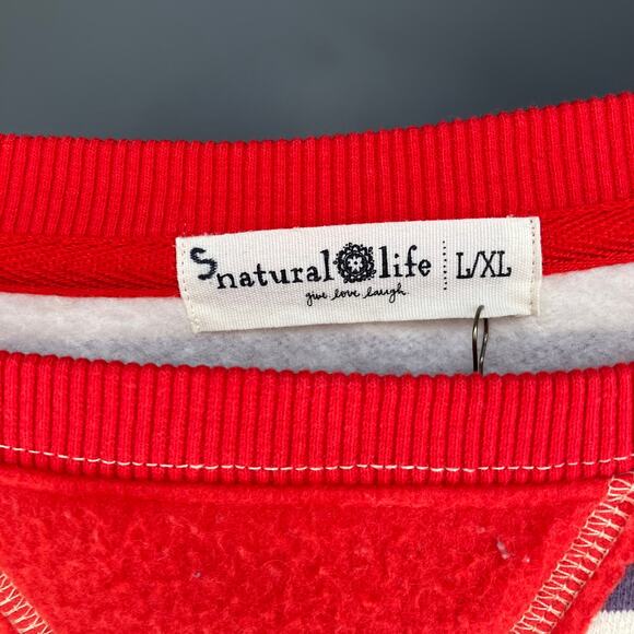 NWT NATURAL LIFE Oversized Striped Crewneck Purple Cream Red L/XL - Picture 3 of 4